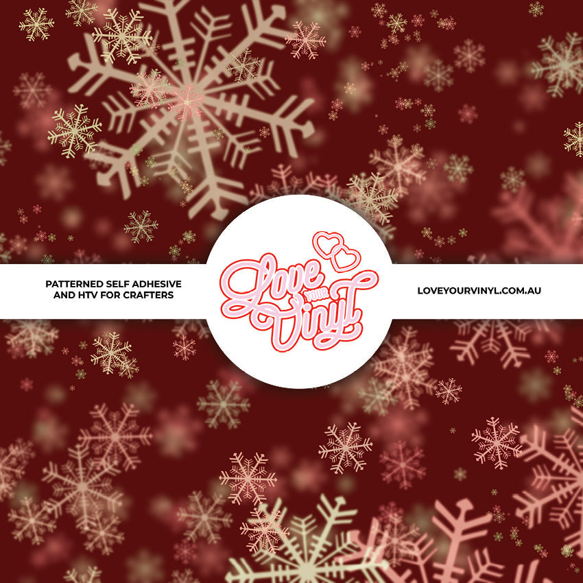 Red with Pink Christmas Flakes Patterned Vinyl LYV_2415