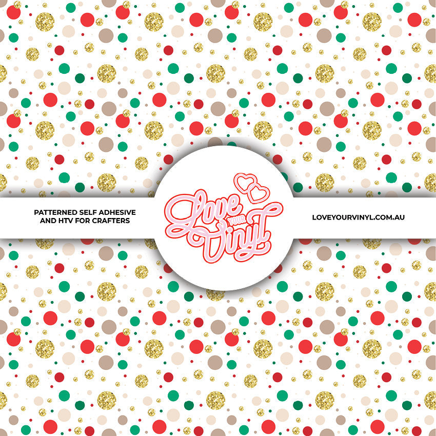 Christmas Polka Dots with Gold Glitter Patterned Vinyl LYV_2427