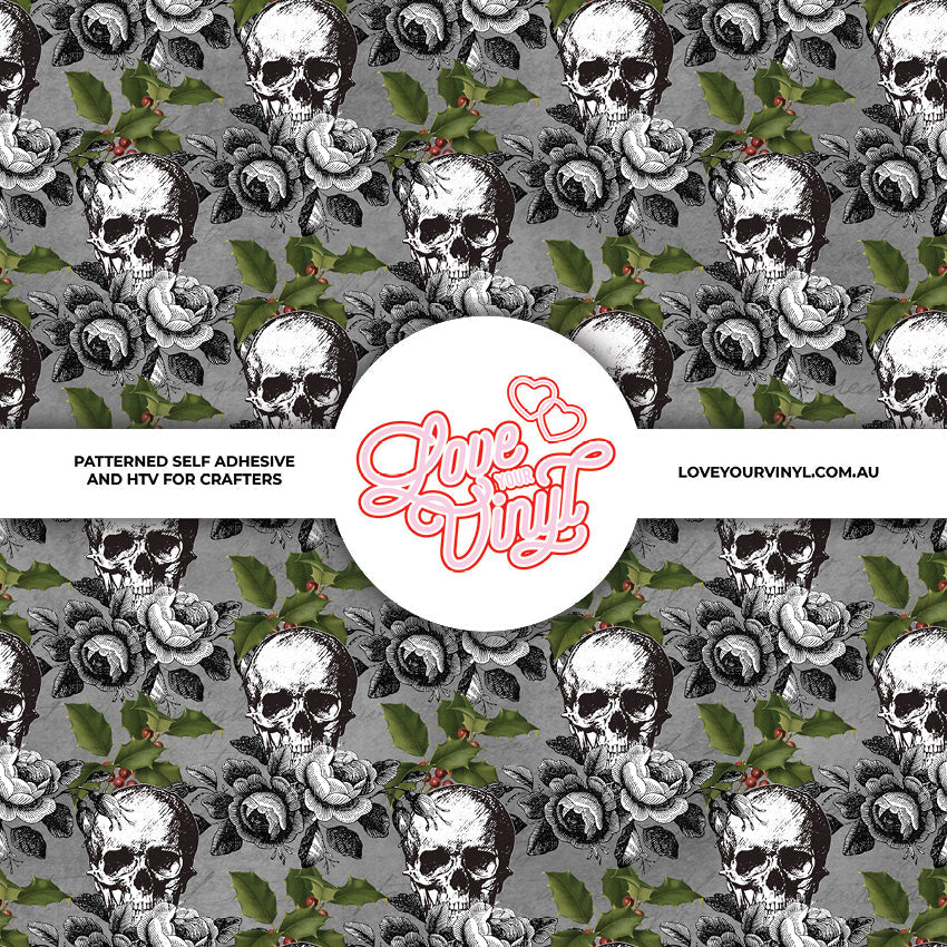 Flowers with Skull Christmas Patterned Vinyl LYV_2578