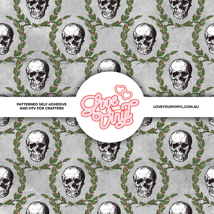 Leaves with Skull Christmas Patterned Vinyl LYV_2579