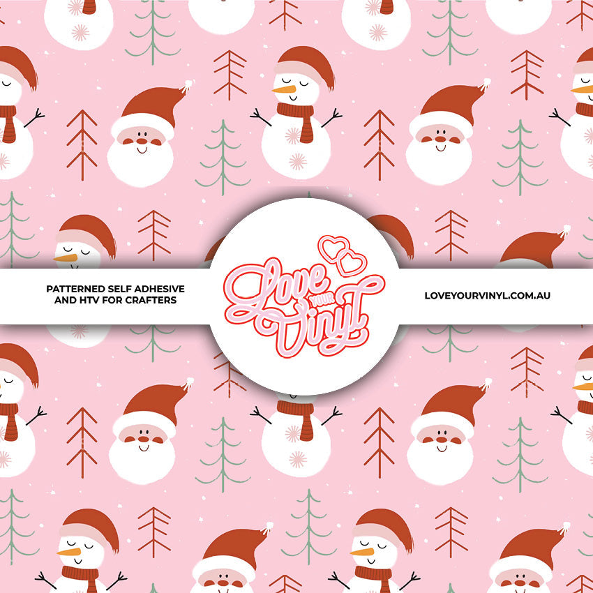 Pink and Red Santa and Snowman Christmas Patterned Vinyl LYV_2759