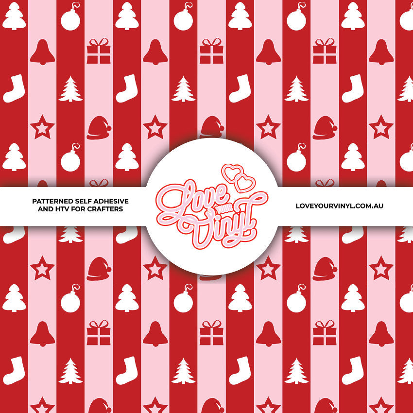 Pink and Red Stripe Christmas Patterned Vinyl LYV_2763