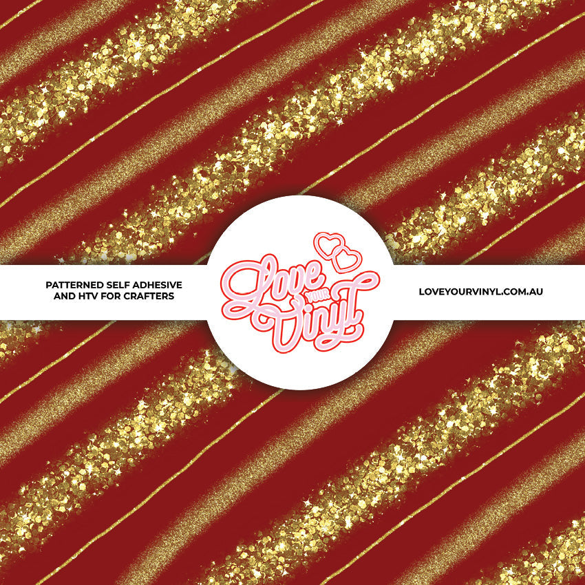 Red and Gold Glitter Stripes Christmas Patterned Vinyl LYV_2772