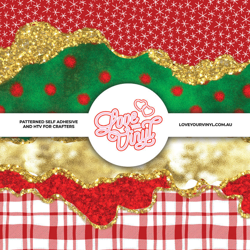 Red Green and Gold Glitter Christmas Patterned Vinyl LYV_2773