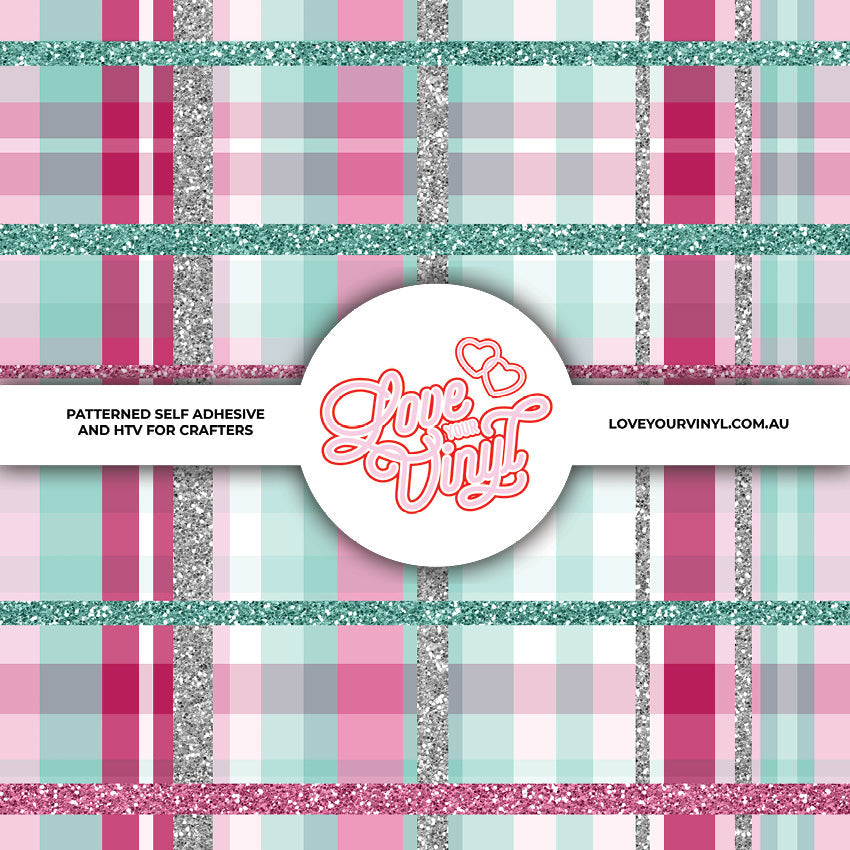 Pink and Mint Glitter Plaid Christmas Patterned Vinyl LYV_2783