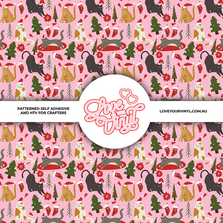 Pink Christmas Cats Patterned Vinyl LYV_2850