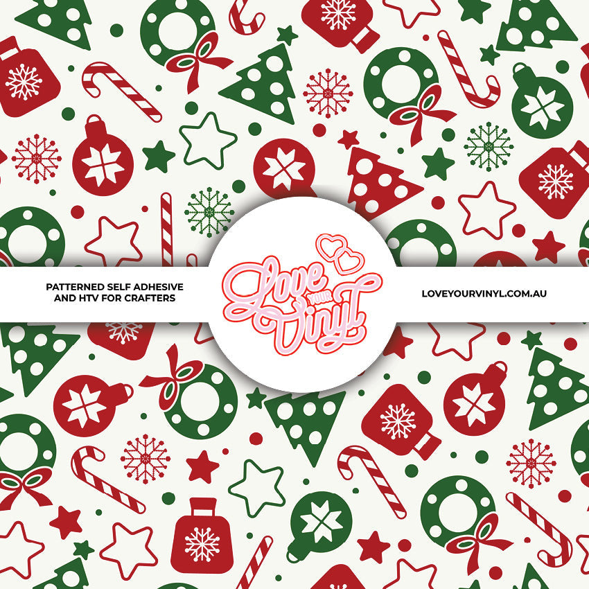 Christmas Wreath and Candy Canes Patterned Vinyl LYV_2877