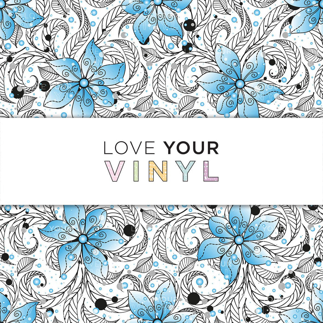 BLACK FRIDAY - Blue Floral Printed Patterned Vinyl LYV_771